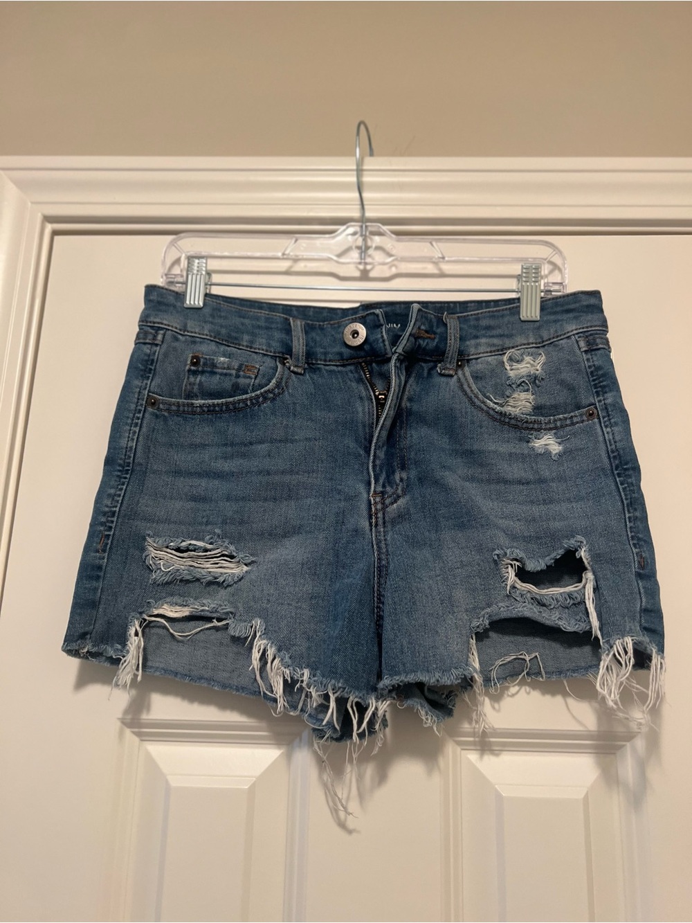 Mid-Rise Distressed Blue Denim Women’s Shorts